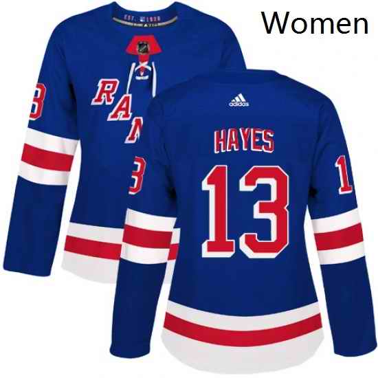 Womens Adidas New York Rangers 13 Kevin Hayes Authentic Royal Blue Home NHL Jersey